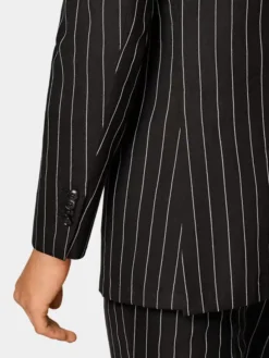 Double Breasted Mens Black And White Pinstripe Suit Cuffs