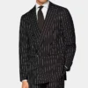 Double Breasted Mens Black And White Pinstripe Suit Main