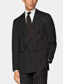 Double Breasted Mens Black And White Pinstripe Suit Main