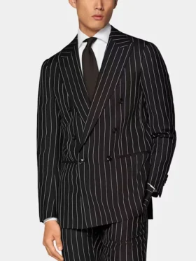 Double Breasted Mens Black And White Pinstripe Suit Main