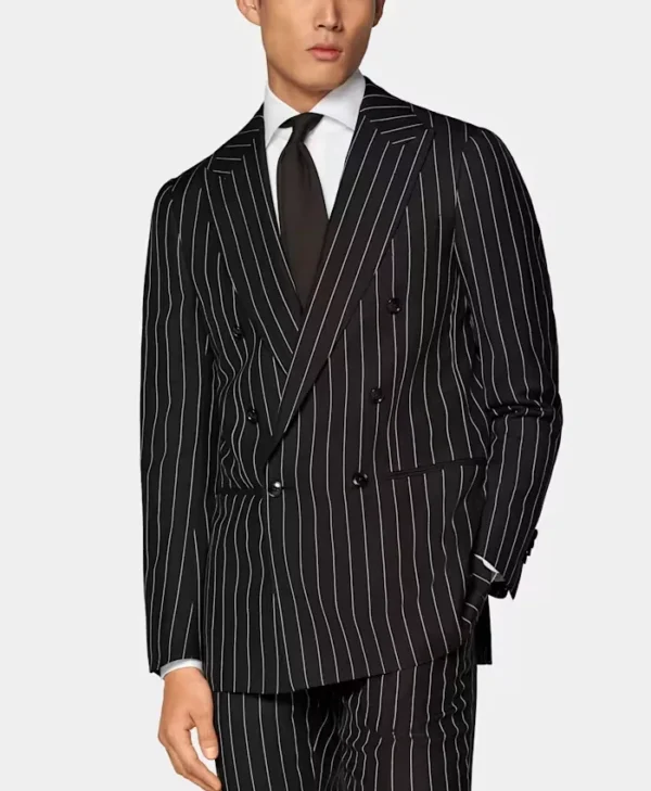 Double Breasted Mens Black And White Pinstripe Suit Main