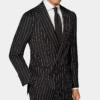 Double Breasted Mens Black And White Pinstripe Suit Side