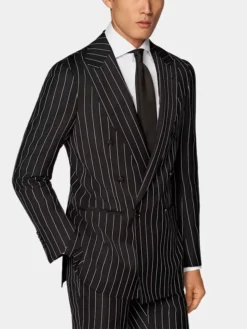 Double Breasted Mens Black And White Pinstripe Suit Side