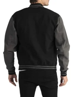 Douglas Men Black Wool Baseball Jacket Back