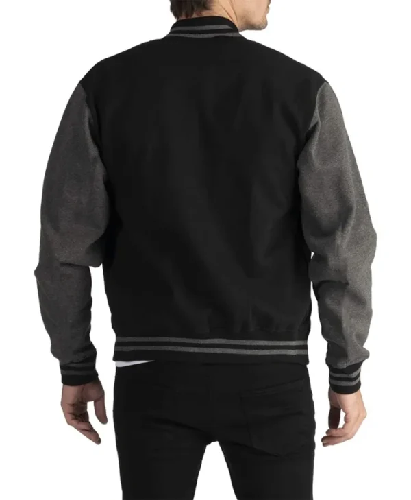 Douglas Men Black Wool Baseball Jacket Back