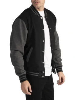 Douglas Men Black Wool Baseball Jacket Side