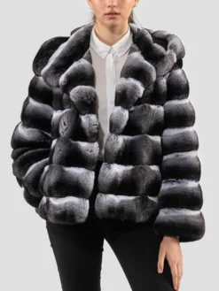 Hooded Black Chinchilla Fur Jacket Womens Style