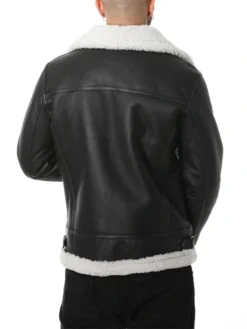 Mens B3 Black Shearling Aviator Pilot Bomber Jacket Back
