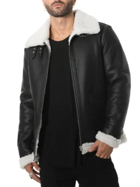 Men's B3 Black Shearling Aviator Pilot Bomber Jacket Main
