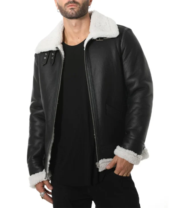 Mens B3 Black Shearling Aviator Pilot Bomber Jacket Main