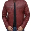 Mens Motorcycle Burgundy Leather Jacket Main