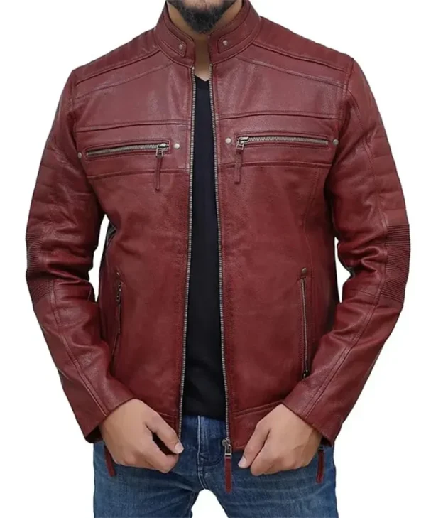 Mens Motorcycle Burgundy Leather Jacket Main