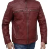 Mens Motorcycle Burgundy Leather Jacket Side