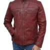 Mens Motorcycle Burgundy Leather Jacket Style