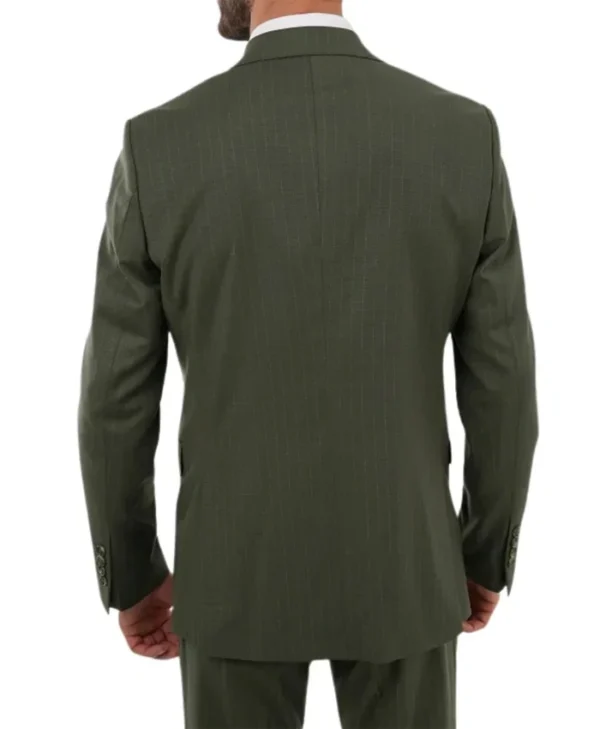 Mens Olive Green Slim Fit Wedding Suit Back
