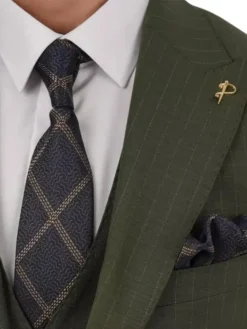 Mens Olive Green Slim Fit Wedding Suit Collar