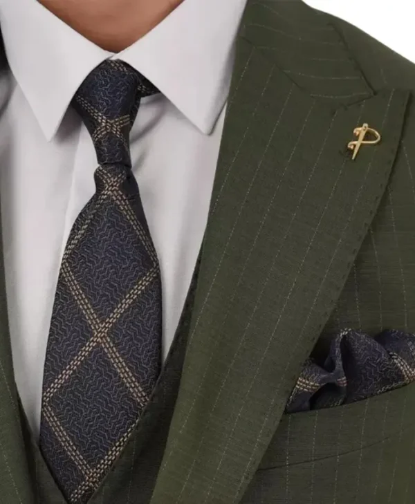 Mens Olive Green Slim Fit Wedding Suit Collar