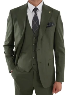 Mens Olive Green Slim Fit Wedding Suit Main