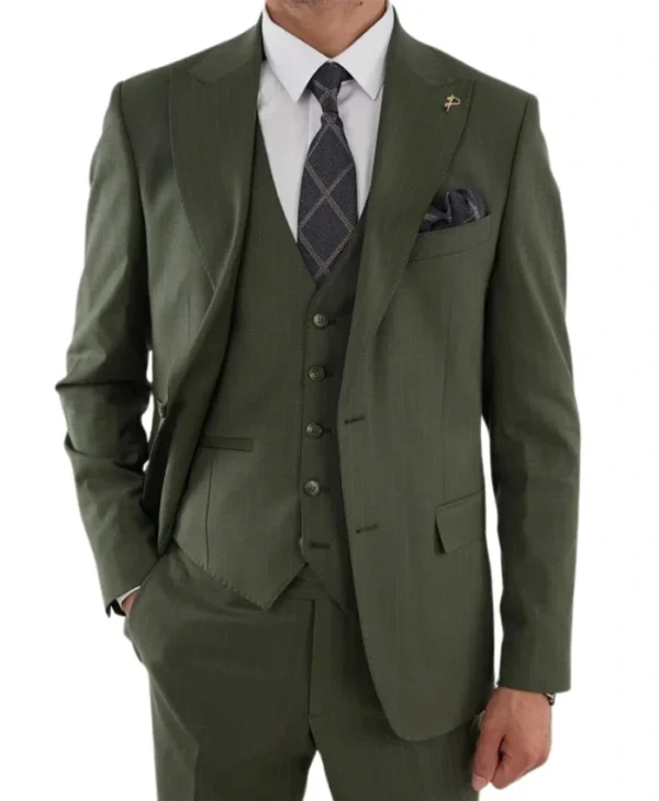Mens Olive Green Slim Fit Wedding Suit Main