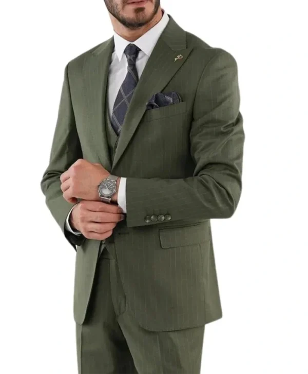 Mens Olive Green Slim Fit Wedding Suit Style