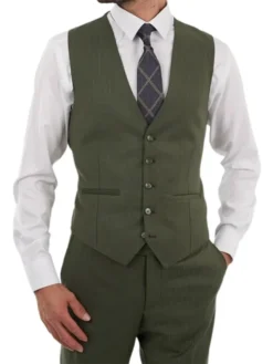 Mens Olive Green Slim Fit Wedding Suit Vest