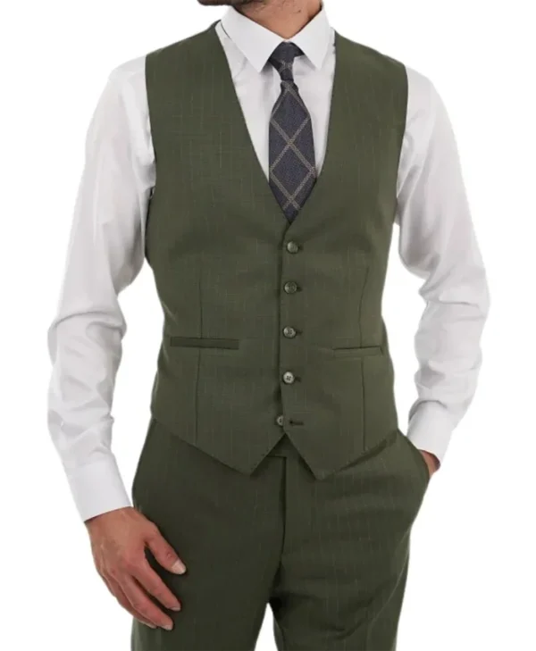 Mens Olive Green Slim Fit Wedding Suit Vest