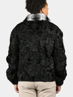 Mens Persian Black Fur Jacket With Chinchilla Collar Back