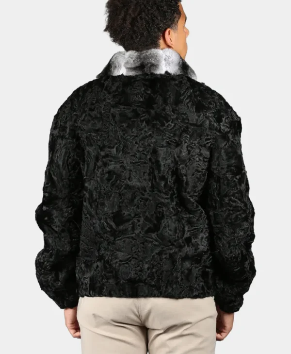 Mens Persian Black Fur Jacket With Chinchilla Collar Back