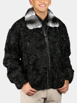 Mens Persian Black Fur Jacket With Chinchilla Collar Main