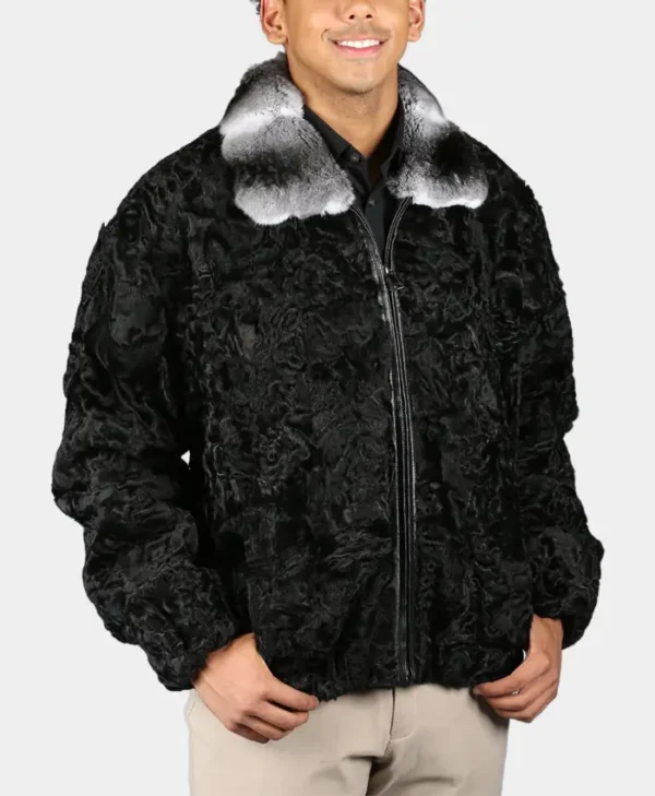 Mens Persian Black Fur Jacket With Chinchilla Collar Main