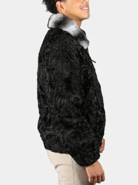 Men's Persian Black Fur Jacket With Chinchilla Collar Side
