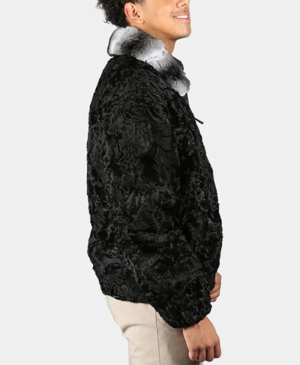Mens Persian Black Fur Jacket With Chinchilla Collar Side