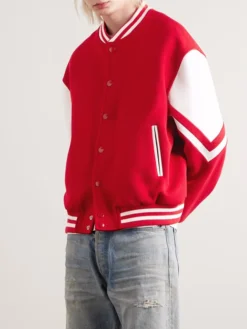 Mens Red Lettermen Wool Varsity Jacket Pockets