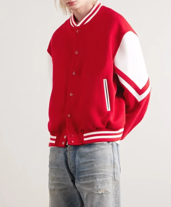 Mens Red Lettermen Wool Varsity Jacket Pockets
