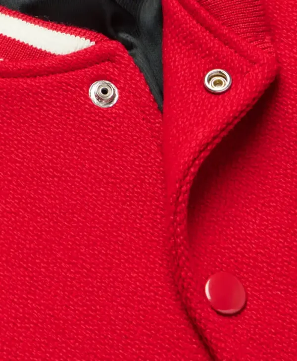 Mens Red Lettermen Wool Varsity Jacket buttton