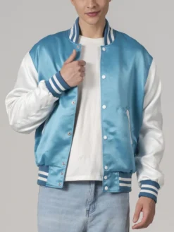 Modern Light Blue Satin Varsity Jacket Inner