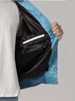 Modern Light Blue Satin Varsity Jacket Inside