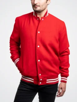 Mondor Red Wool Varsity Jacket Front