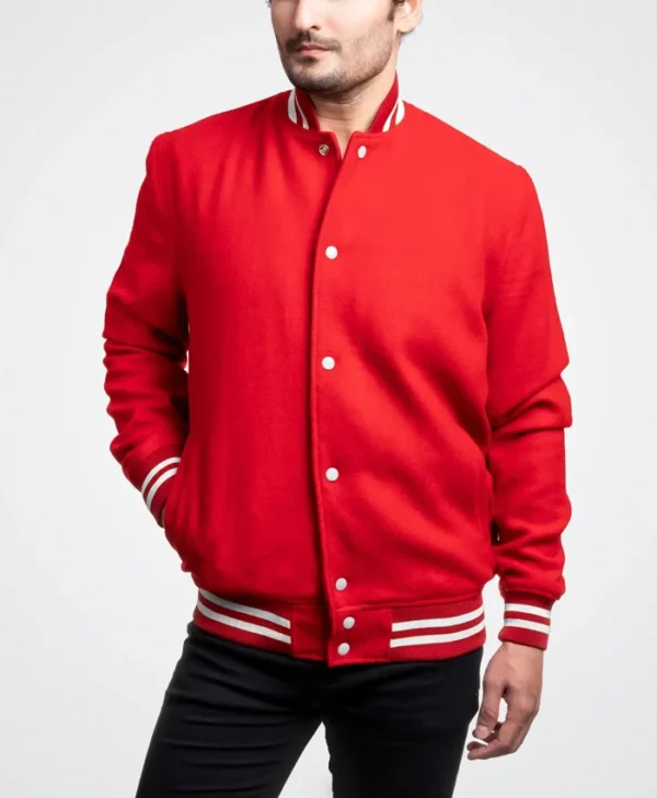 Mondor Red Wool Varsity Jacket Front