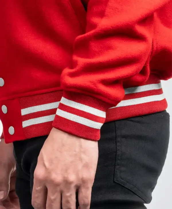 Mondor Red Wool Varsity Jacket Rib Knitted