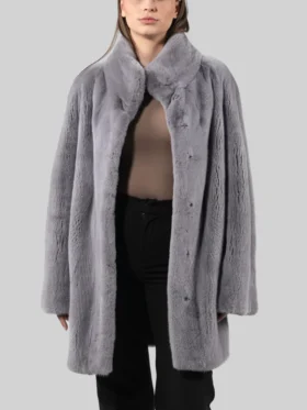 Persian Karakul Lamb Mink Fur Gray Jacket Closure