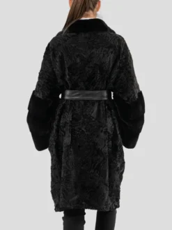 Persian Lamb Astrakhan Black Fox Fur Coat Back