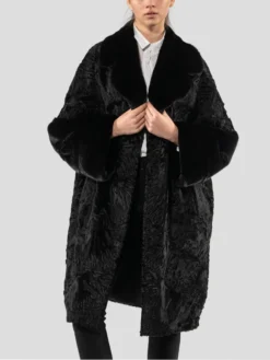 Persian Lamb Astrakhan Black Fox Fur Coat Closure