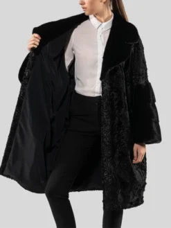 Persian Lamb Astrakhan Black Fox Fur Coat Inner