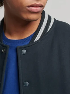 Sean Men Black and Grey Baseball Jacket Collar