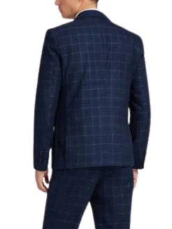 Slim Fit Mens 1920s Pinstripe Navy Blue Suit Back