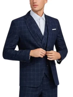 Slim Fit Mens 1920s Pinstripe Navy Blue Suit Button