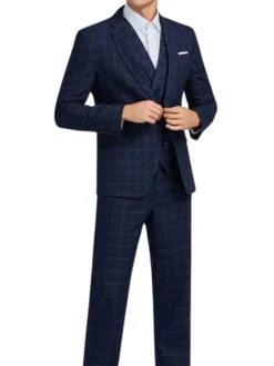Slim Fit Mens 1920s Pinstripe Navy Blue Suit Closure