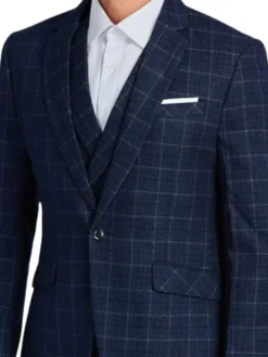 Slim Fit Mens 1920s Pinstripe Navy Blue Suit Pocket