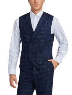 Slim Fit Mens 1920s Pinstripe Navy Blue Suit Vest